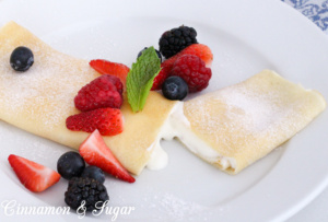 With components that quickly mix up using a blender, Moorehaven’s Mouthwatering Blintzes includes a sweet cheese filling and a fresh berry sauce. 