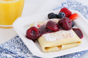 With components that quickly mix up using a blender, Moorehaven’s Mouthwatering Blintzes includes a sweet cheese filling and a fresh berry sauce. 