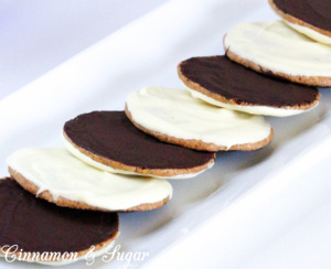 Penn’s Moon Benne Wafer Cookies are crispy wafter-thin sesame seed-based cookies dipped in white chocolate and the opposite side in dark chocolate. 