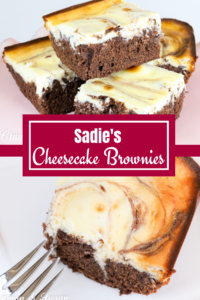 Sadie's Cheesecake Brownies is a moist chocolately base that mix up quickly. Easy, tangy cheesecake tops the brownies and is swirled for a marbling effect.