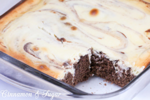 Sadie's Cheesecake Brownies is a moist chocolately base that mix up quickly. Easy, tangy cheesecake tops the brownies and is swirled for a marbling effect.
