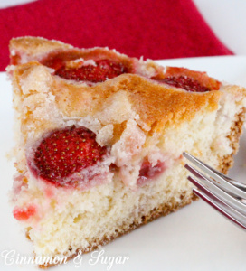 Tender, moist vanilla Strawberry Cake is topped with loads of fresh strawberries and is as delicious as it is beautiful without having to rely on frosting.