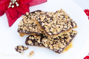 Christmas Crack is part candy, part cookie, starting with a crispy saltine cracker base layered with a toffee sauce, chocolate and toffee candy pieces.