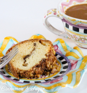 Ma's Sour Cream Coffee Cake combines cinnamon for flavor, walnuts for a nice textural crunch, while the sour cream adds tang and moistness. Recipe was handed down from the grandmother of Barbara Ross, author of cozy mystery STEAMED OPEN. 