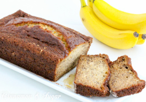 With an added layer of sugar coating the bottom for flavor and texture, this Banana Bread is super rich and moist, thanks to a generous amount of bananas. Recipe shared with permission granted by Paige Shelton, author of THE LOCH NESS PAPERS.