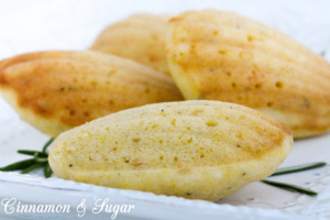 Rosemary Cornmeal Madeleines are an elegant way to serve cornbread. Delicious warmed up with butter, this cornbread features a hint of rosemary and Asiago. Recipe shared with permission granted by Amy Patricia Meade, author of Cookin' the Books.