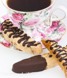 Chocolate Peanut Butter Biscotti is a twice baked cookie that is made to dip in your favorite beverage. Dredged in chocolate makes this Italian cookie impossible to resist. Recipe shared from A SECRET IN THYME by Maureen Klovers.