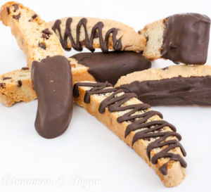 Chocolate Peanut Butter Biscotti is a twice baked cookie that is made to dip in your favorite beverage. Dredged in chocolate makes this Italian cookie impossible to resist. Recipe shared from A SECRET IN THYME by Maureen Klovers.