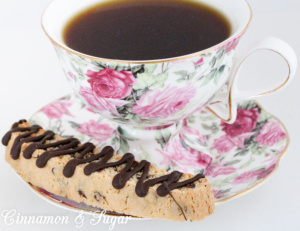 Chocolate Peanut Butter Biscotti is a twice baked cookie that is made to dip in your favorite beverage. Dredged in chocolate makes this Italian cookie impossible to resist. Recipe shared from A SECRET IN THYME by Maureen Klovers.