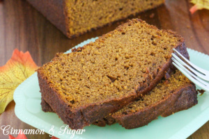 Tender and moist without using a lot of vegetable oil, this pumpkin bread is full of warm spices and whole wheat flour that enhance the pumpkin. Recipe shared with permission granted by Barbara Ross, author of HAUNTED HO-- USE MURDER.