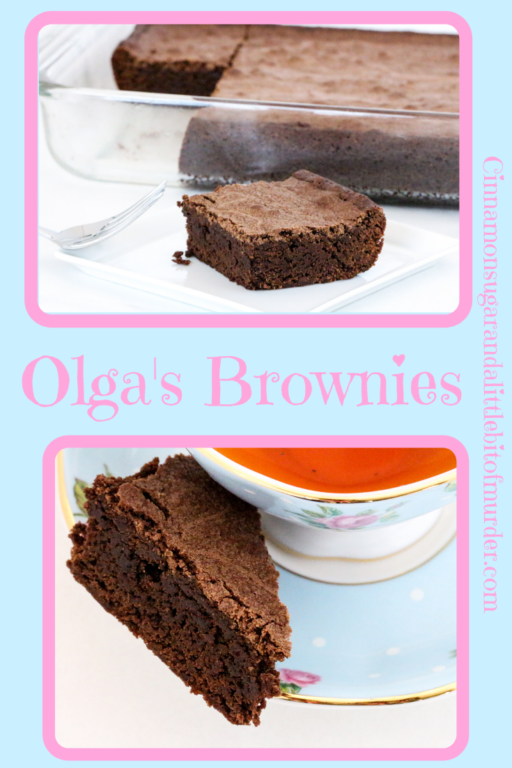 Rich and thick, almost like fudge, Olga's Brownies are scrumptious treats that will satisfy the most avid chocoholic! And cleanup is a breeze since the recipe uses only 1 saucepan to whisk the ingredients together. Recipe shared with permission granted by Barbara Ross, author of SEALED OFF. 