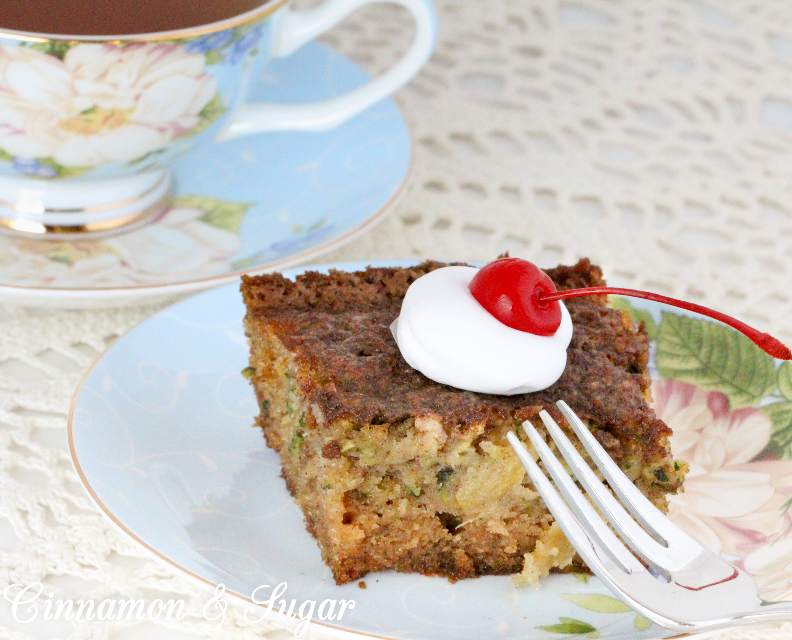 With a combination of both veggies and fruit, Zucchini Pineapple Cake is a supremely moist cake that's suitable for both dessert, snacks, or even breakfast. Recipe shared with permission granted by Krista Davis, author of THE DOG WHO KNEW TOO MUCH. 