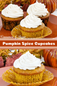 With warm spices of cinnamon, ginger, and nutmeg, Pumpkin Spice cupcakes are moist and could be eaten as a breakfast muffin. But piled high with Cinnamon Cream Cheese Frosting, these delectable treats are worthy of any celebration! Recipe shared with permission granted by Jenn McKinlay, author of PUMPKIN SPICE PERIL. 