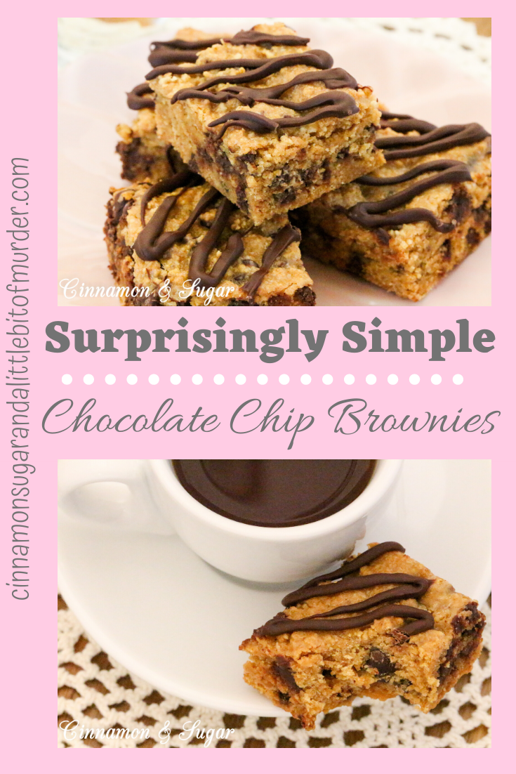 Penn's Surprisingly Simple Chocolate Chip Brownies uses only THREE pantry staple ingredients, yet the results create a delicous, chocolatey treat! Recipe shared with permission granted by Dorothy St. James, author of BONBON WITH THE WIND.