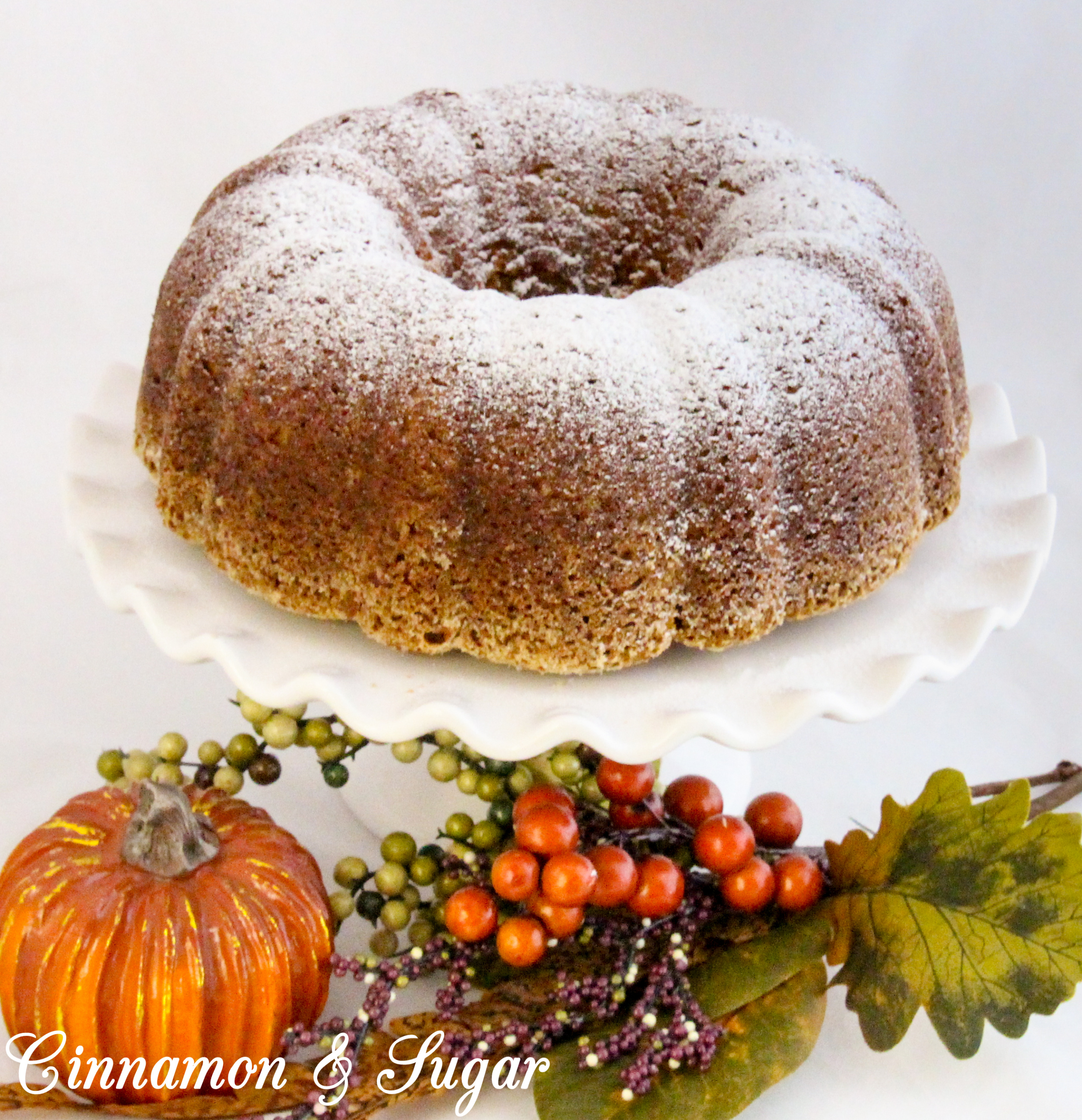 Grandma Peggy's Pumpkin Bundt Cake uses three cups of pumpkin which makes this cake super moist! The pumpkin flavor shines through and enhances the generous use of warm spices. Recipe shared with permission granted by Krista Davis, author of THE DIVA SPICES IT UP.