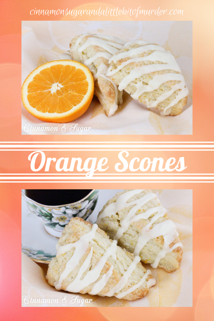 These flaky Orange Scones are easy to mix up and the sweet, orange glaze boosts the wow factor. Scrumptious on their own, a smear of orange marmalade would make them even more delectable! Recipe shared with permission granted by Maddie Day, author of NACHO AVERAGE MURDER. 