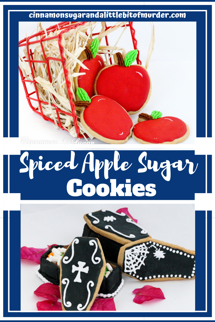 Spiced Apple Sugar Cookie recipe relies on packets of spiced apple cider mix to give it a unique taste and capture the flavor of autumn! Recipe created by Cinnamon & Sugar for Catherine Bruns, author of ICING ON THE CASKET.