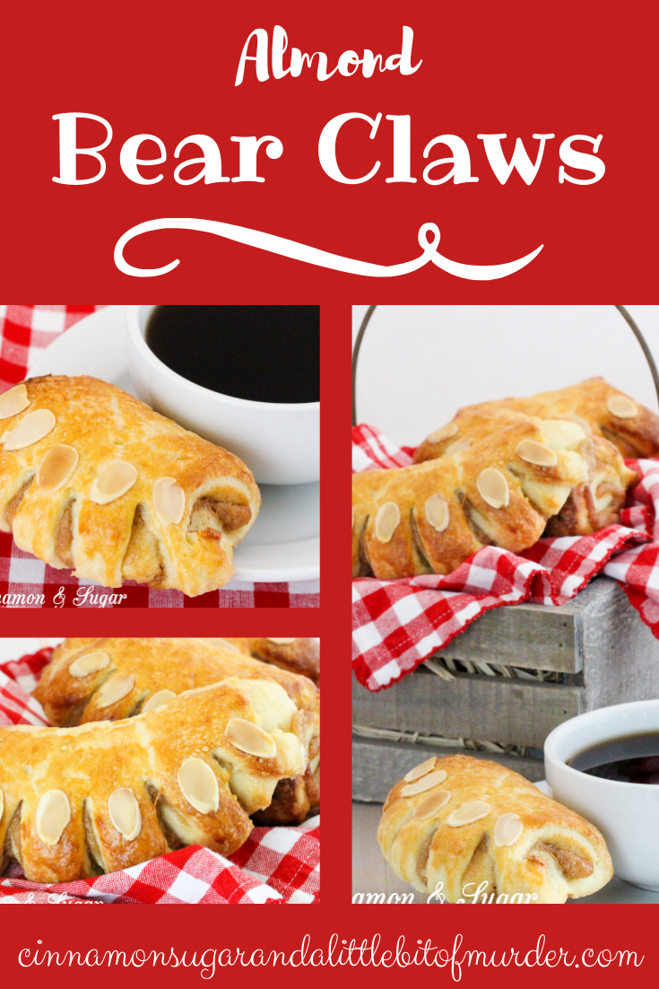 With flaky pastry encasing a sweet almond filling, these Almond Bear Claws are a scrumptious addition to breakfast, brunch, or coffee break! Recipe shared with permission granted by Elizabeth Logan, author of MOUSSE AND MURDER.