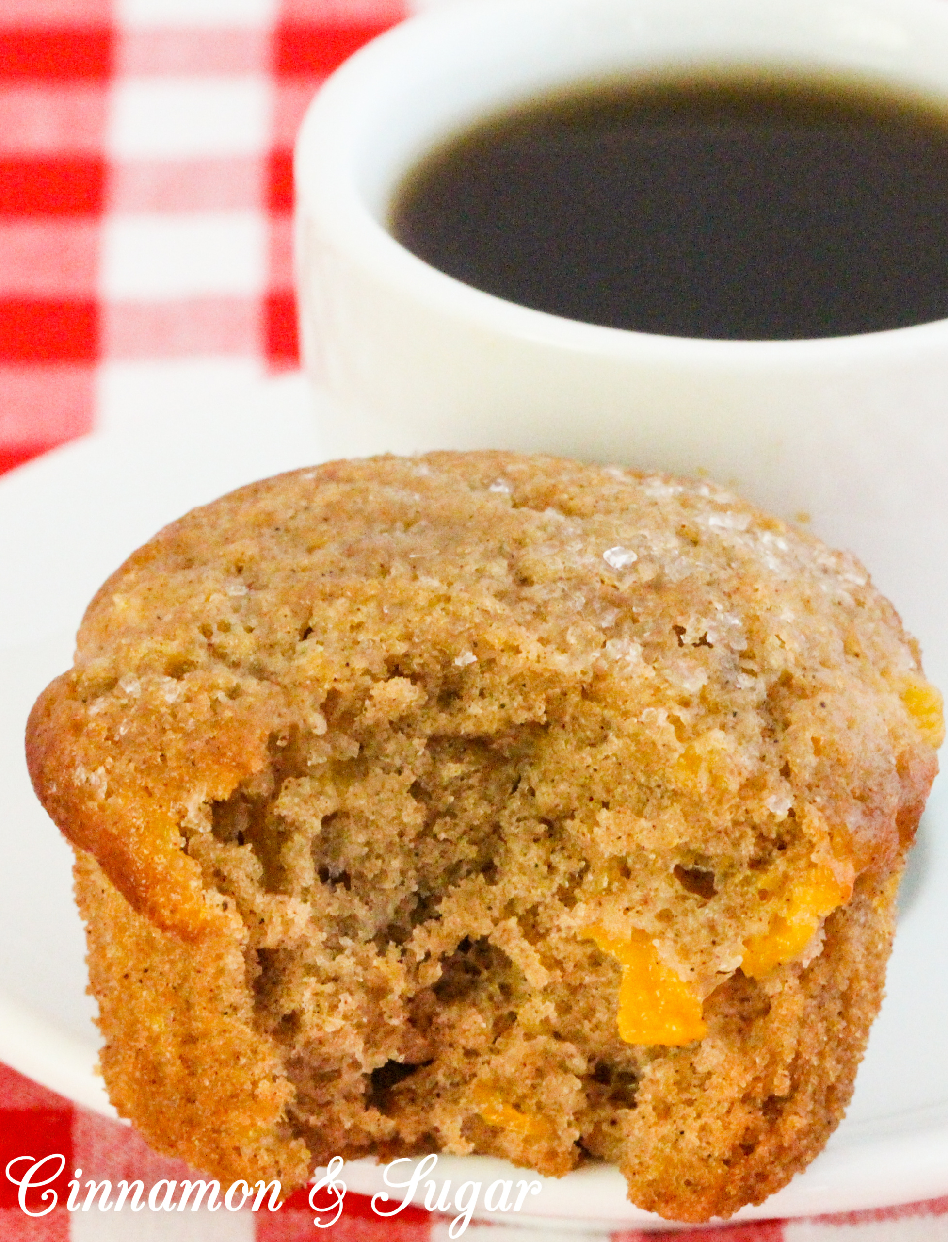 Chock-full of peaches these Peach Muffins mix up quickly without any fuss. Canned peaches even work when fresh aren’t available which makes this recipe convenient year round. Recipe shared with permission granted by Kate Young, author of SOUTHERN SASS AND A CRISPY CORPSE.