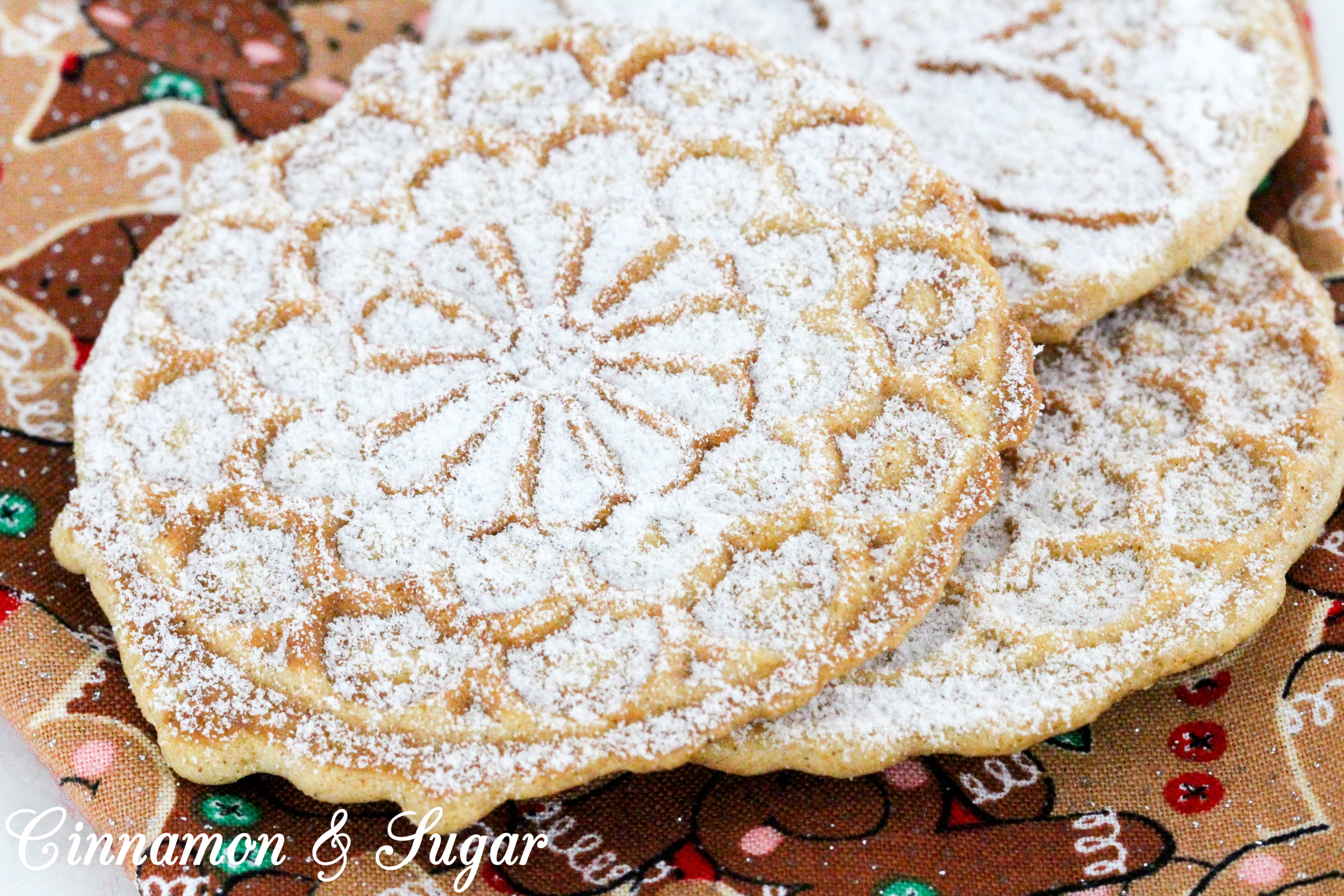 Warming spices and sugary goodness will make your kitchen smell like Christmas when you make these Gingerbread Pizzelles! Recipe created by Cinnamon & Sugar for Catherine Bruns, author of THE ENEMY YOU GNOCCHI.