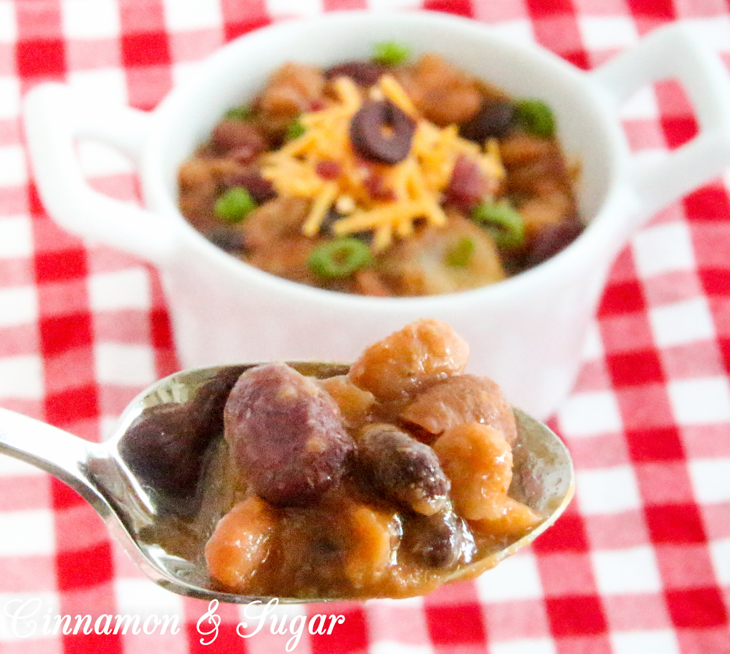 Using canned convenience products, the ease of making Potluck Beans belies the savory deliciousness of this dish, whether served as a side dish or an entrée. Recipe from cozy mystery Sprinkles of Suspicion by Kim Davis.