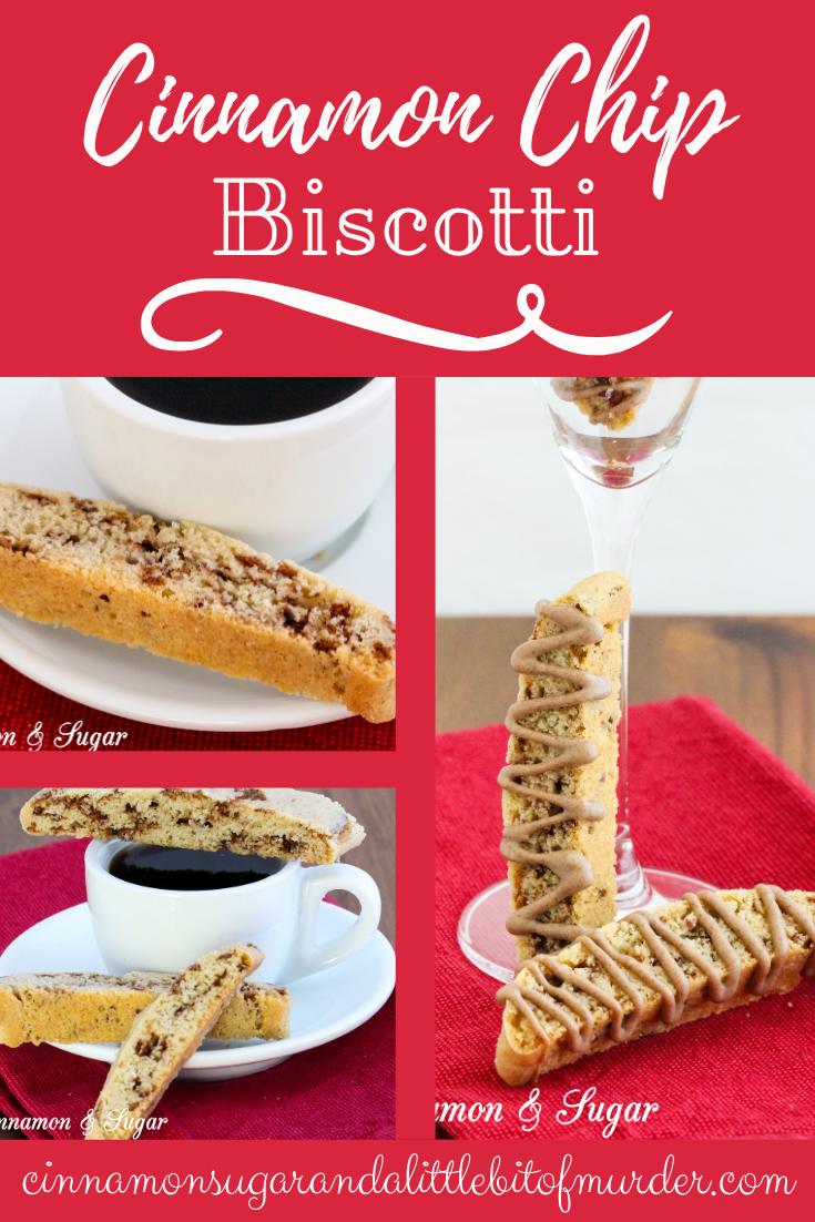 With generous amounts of ground cinnamon along with sweet-spicy bits of cinnamon chips that complemented a crunchy cookie base, Cinnamon Chip Biscotti are delicious cookies to share with family and friends. Recipe created by Cinnamon & Sugar for Catherine Bruns, author of IT CANNOLI BE MURDER.