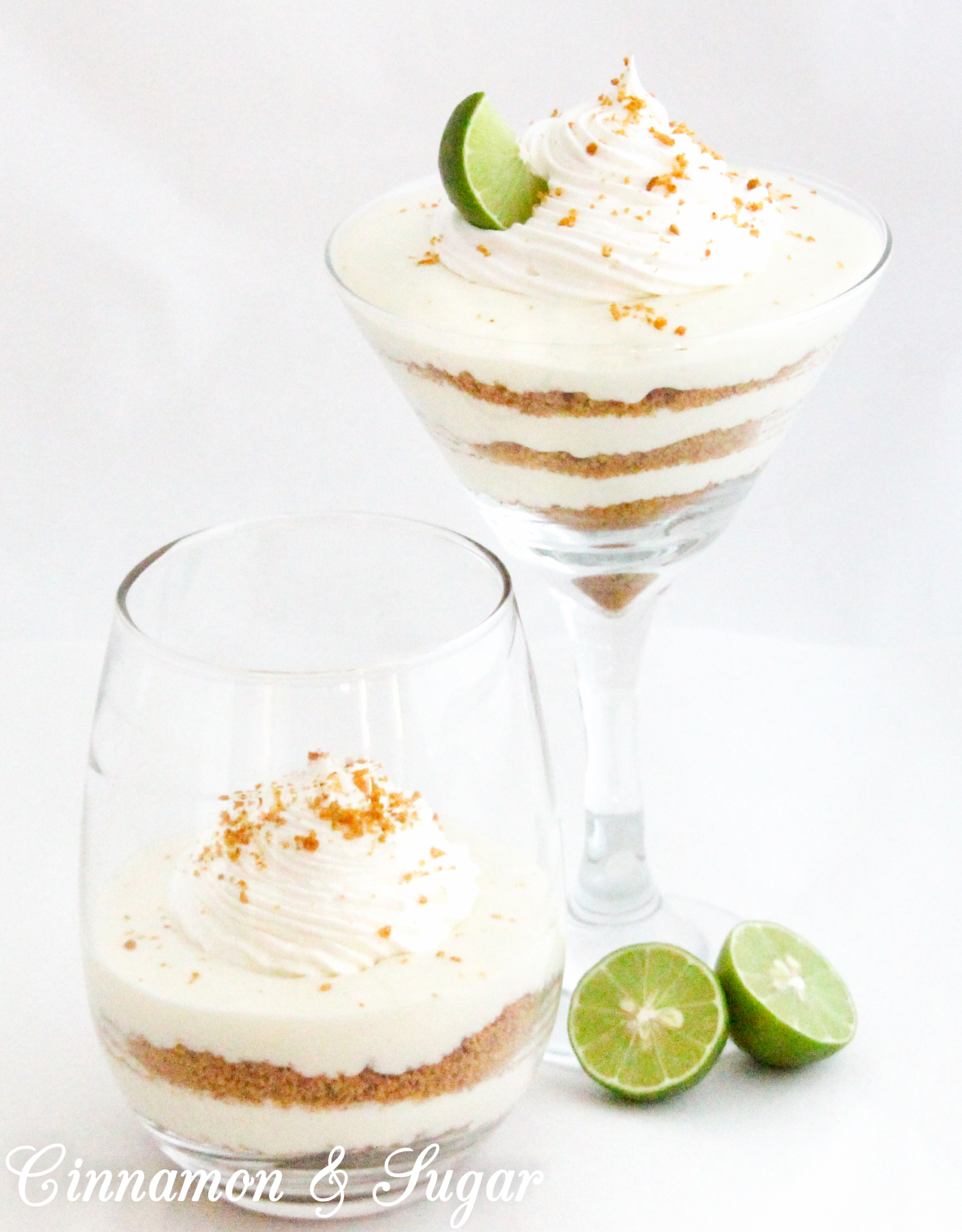 Key Lime Parfait combines tart citrus key limes with creamy whipped cream. Layered with crunchy, sweet graham cracker crumbs this dessert makes for an elegant presentation. Recipe shared with permission granted by Lucy Burdette, author of THE KEY LIME CRIME.