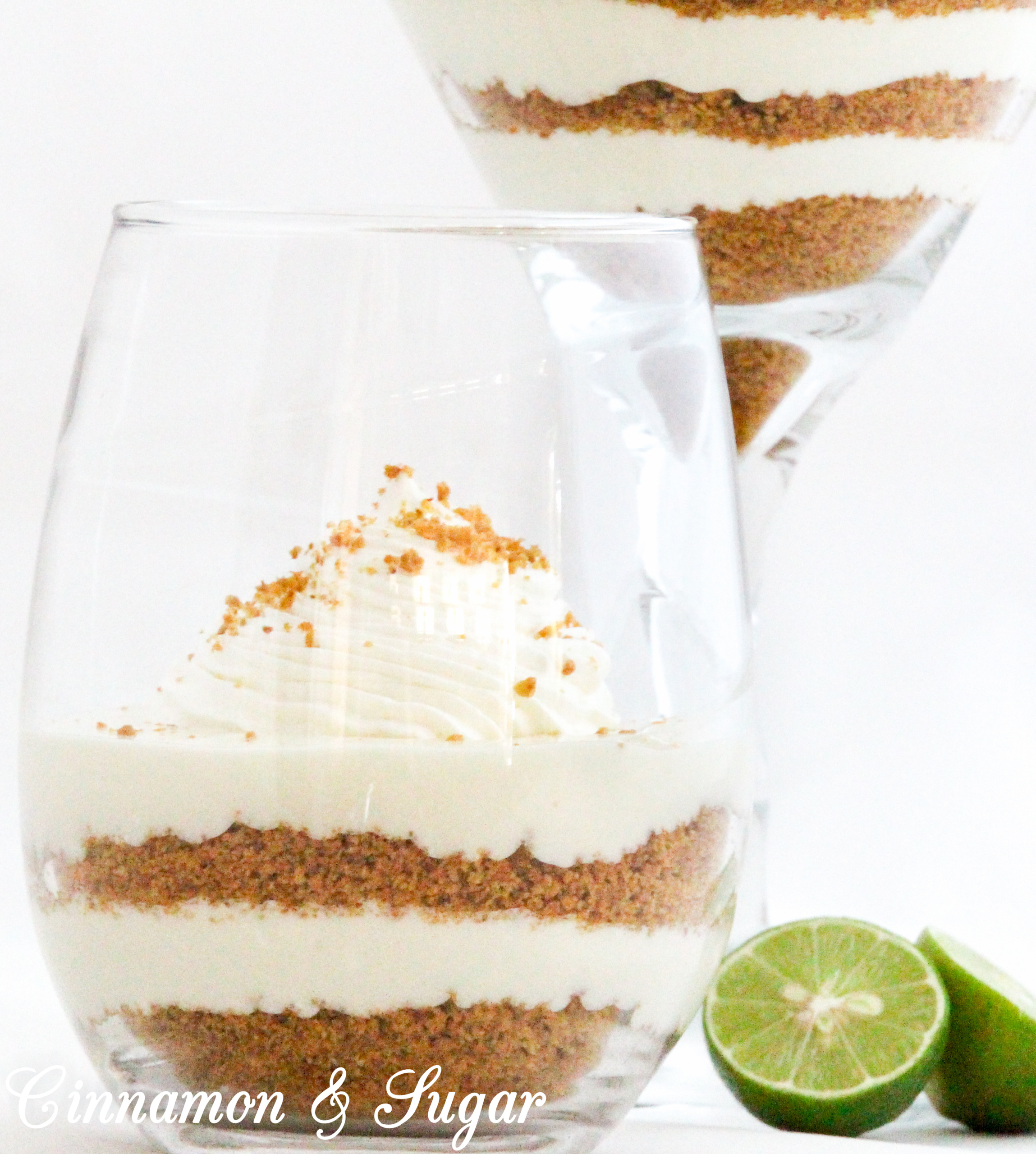 Key Lime Parfait combines tart citrus key limes with creamy whipped cream. Layered with crunchy, sweet graham cracker crumbs this dessert makes for an elegant presentation. Recipe shared with permission granted by Lucy Burdette, author of THE KEY LIME CRIME.