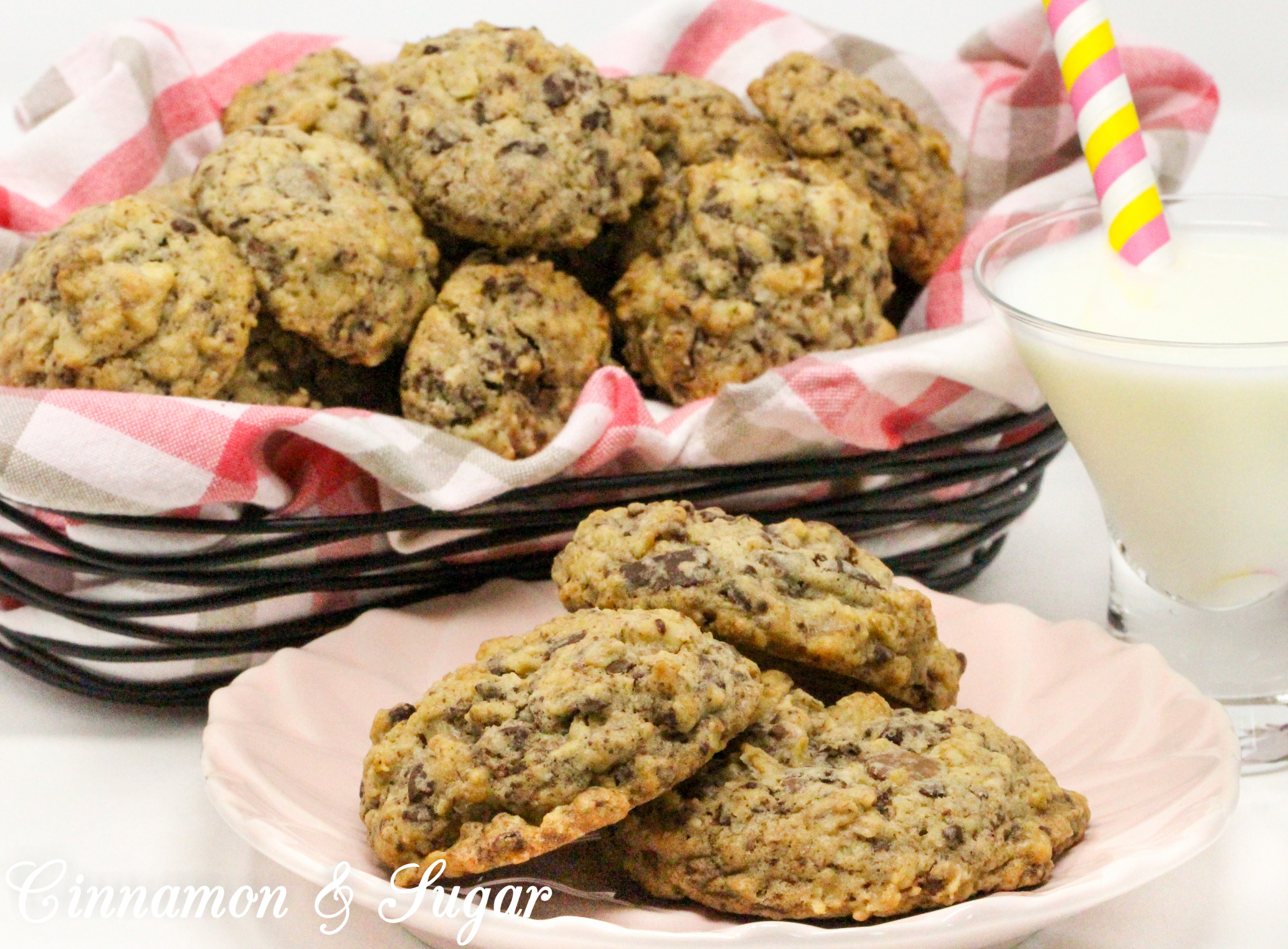 Hearty Double Chocolate Oatmeal Cookies are loaded with chocolate galore along with a substantial amount of oatmeal and walnuts. This recipe makes a HUGE batch of cookies, perfect to share with family, friends, and neighbors! Recipe shared with permission granted by Debra Sennefelder, author of THE CORPSE WHO KNEW TOO MUCH. 