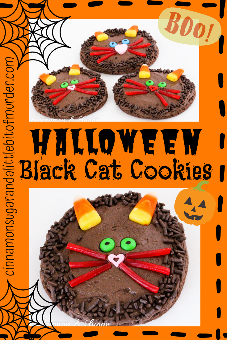 Halloween Black Cat Chocolate Cookies start with a base cookie using only 3 simple ingredients and then your ghosts and ghouls can use fun candies to create a yummy Halloween Treat! Recipe from CAKE POPPED OFF by Kim Davis.