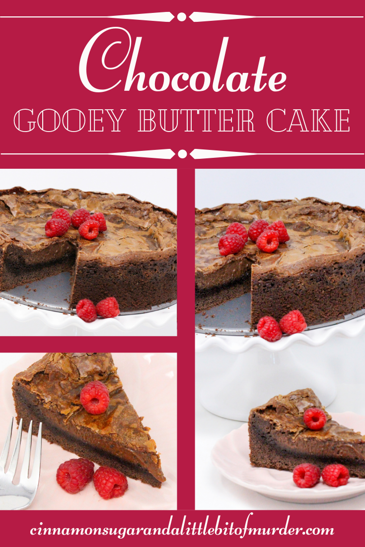 Chocolate Gooey Butter Cake is a St. Louis dessert tradition from the 1930’s. The modern version incorporates boxed cake mix to simplify matters and with the addition of dairy and pantry staples, a scrumptious dessert is created. Recipe shared with permission granted by Lynn Cahoon, author of PICTURE PERFECT FRAME.