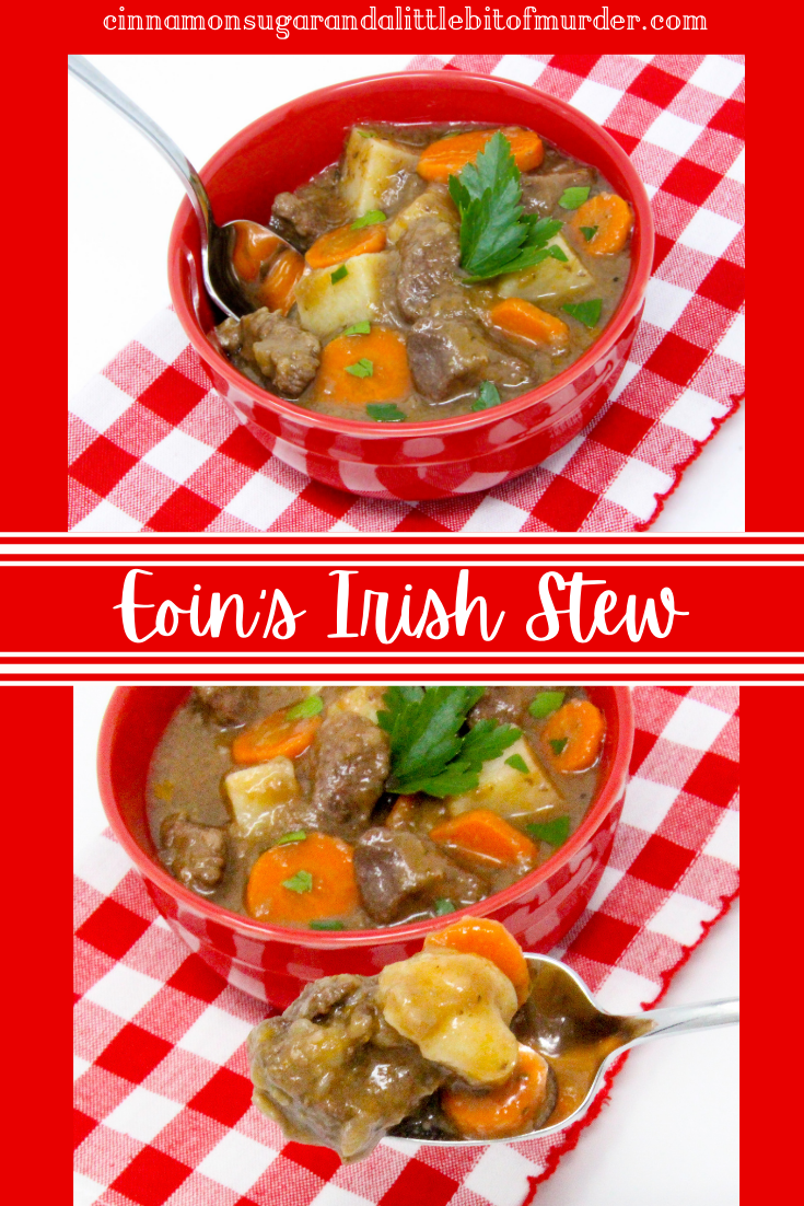 Eoin's Irish Stew is a hearty dish and chock full of flavor. This warming bowl of stew is the perfect dinner for a chilly night or a simple reheat for a filling lunch the next day! Recipe shared with permission granted by Carlene O'Connor, author of MURDER IN AN IRISH BOOKSHOP. 