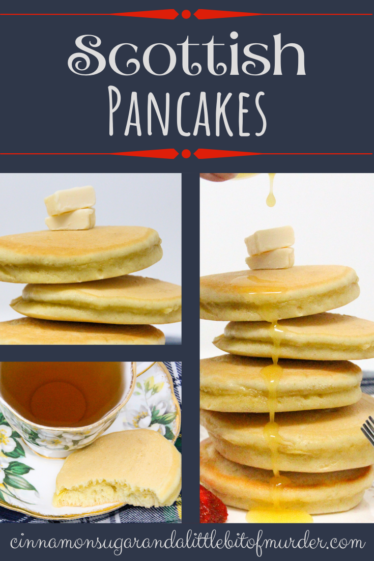 Scottish Pancakes AKA drop scones, combine a few simple ingredients to create a delicious breakfast! Sweeter than regular pancakes, these can be eaten alone with butter or topped with your favorite preserves or syrup. Recipe shared with permission granted by Paige Shelton, author of DEADLY EDITIONS.
