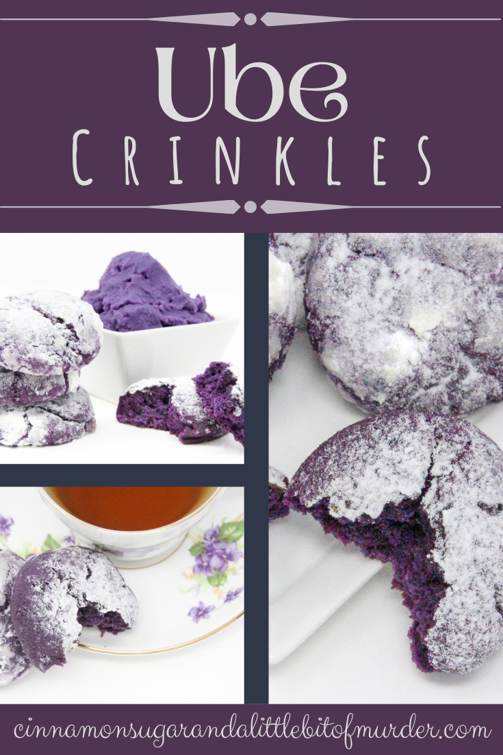 Traditional Filipino Ube Crinkles are delicious as they are unique and provide a welcome splash of color on any springtime cookie platter! Recipe shared with permission granted by Berkley Publishing, from cozy mystery ARSENIC AND ADOBO by Mia P. Manansala.