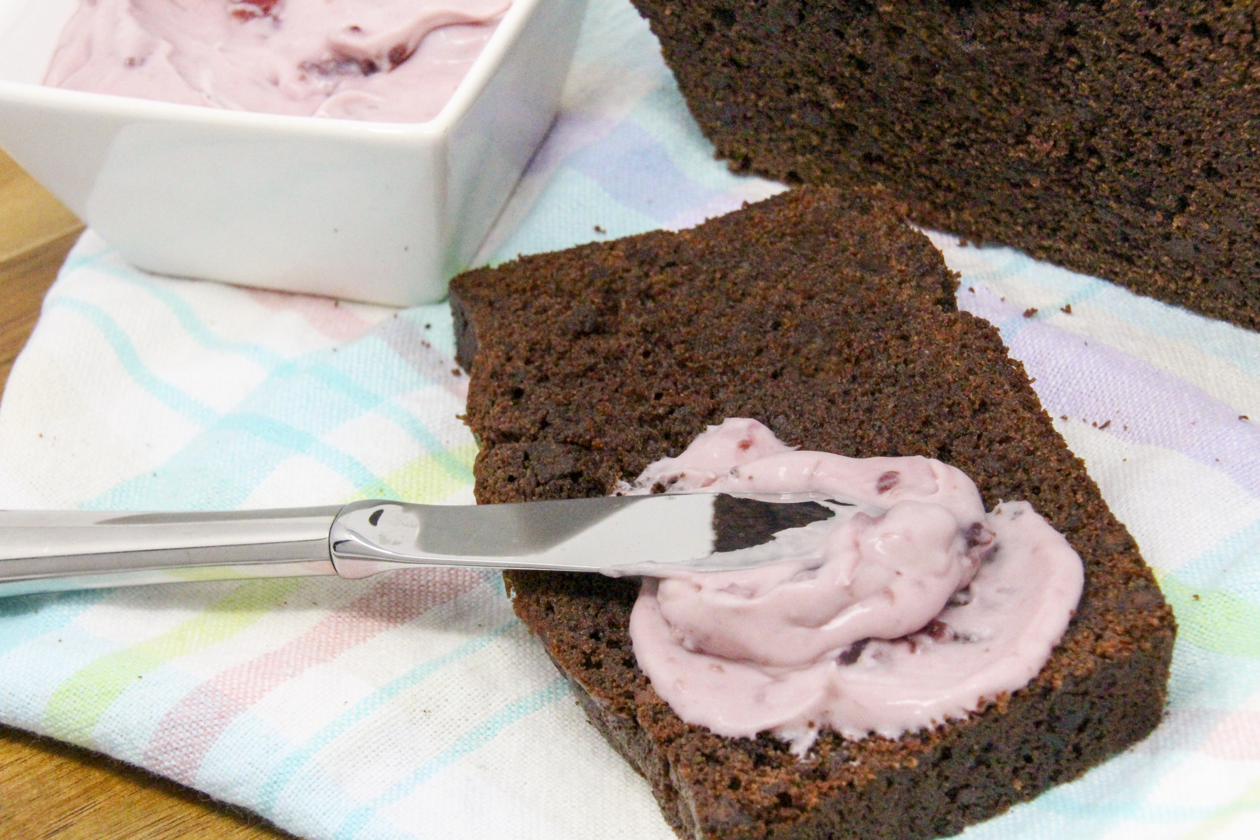 Super rich and super chocolaty, Gluten-Free Chocolate Loaf with Cherry Mascarpone Filling (or spread) ratcheted up the yum factor! A delectable treat for brunch, afternoon tea, or for anytime you feel like spoiling yourself! Recipe shared with permission granted by Libby Klein, author of BEAUTY EXPOS ARE MURDER.