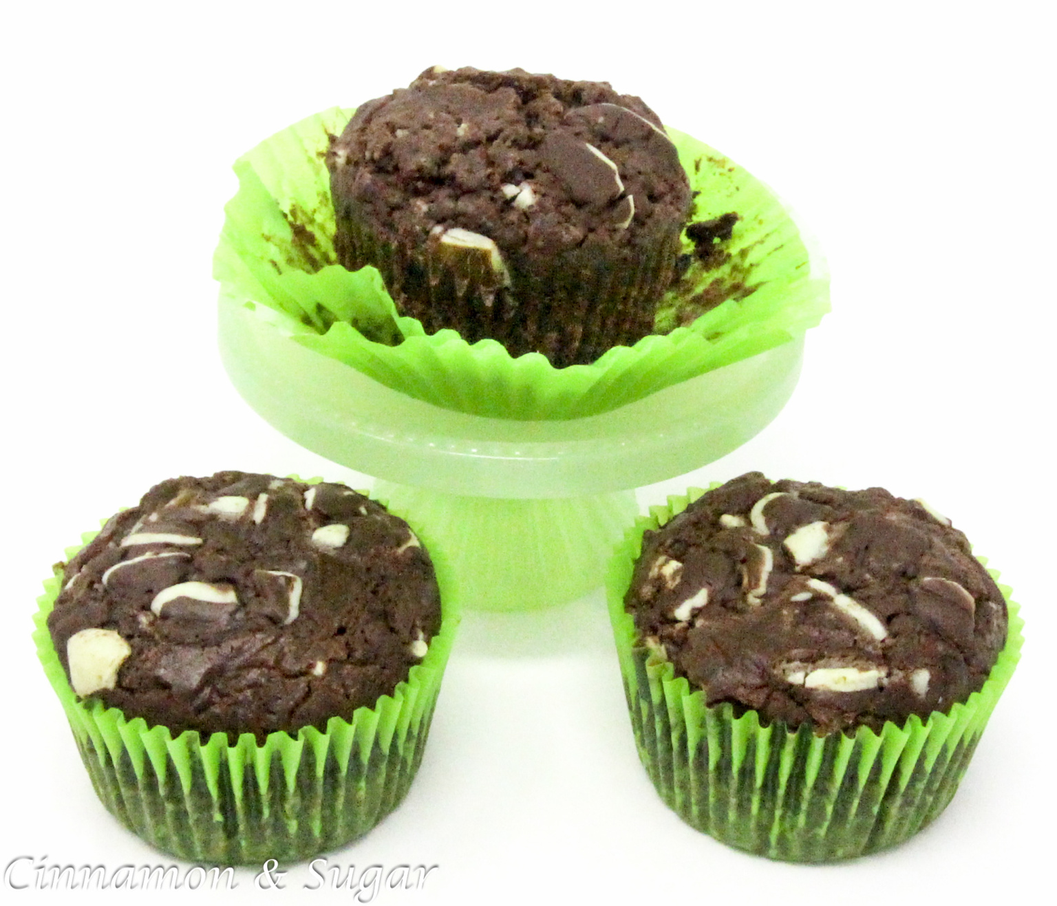 Chocolate Mint Muffins Cinnamon and Sugar