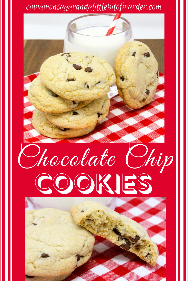 Vicki's Chocolate Chip Cookies are chockfull of just the right amount of chips and are soft and slightly cakelike… and leftovers stay soft! Recipe shared with permission granted by Vicki Delany, author of MURDER IN A TEACUP.