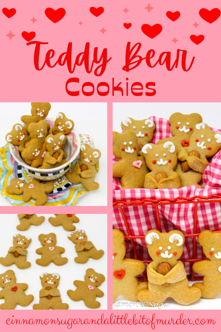 Using your favorite rollout cookie dough (or see my favorite sugar cookie recipe on the blog) these adorable teddy bears almond cookies have hugs to share! Recipe created by Cinnamon & Sugar for Meg Macy, author of Bear A Wee Grudge. 