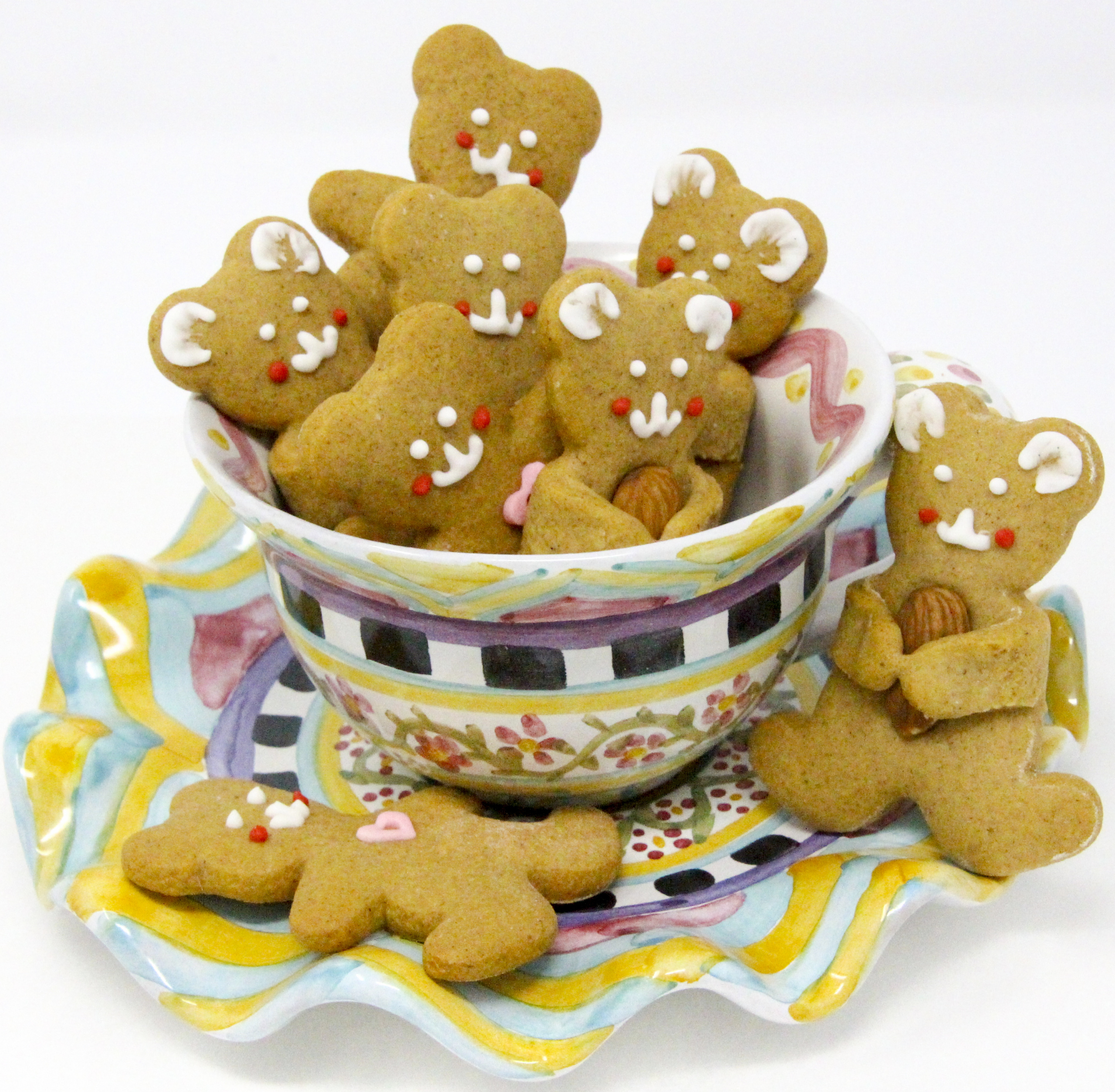 Using your favorite rollout cookie dough (or see my favorite sugar cookie recipe on the blog) these adorable teddy bears almond cookies have hugs to share! Recipe created by Cinnamon & Sugar for Meg Macy, author of Bear A Wee Grudge. 