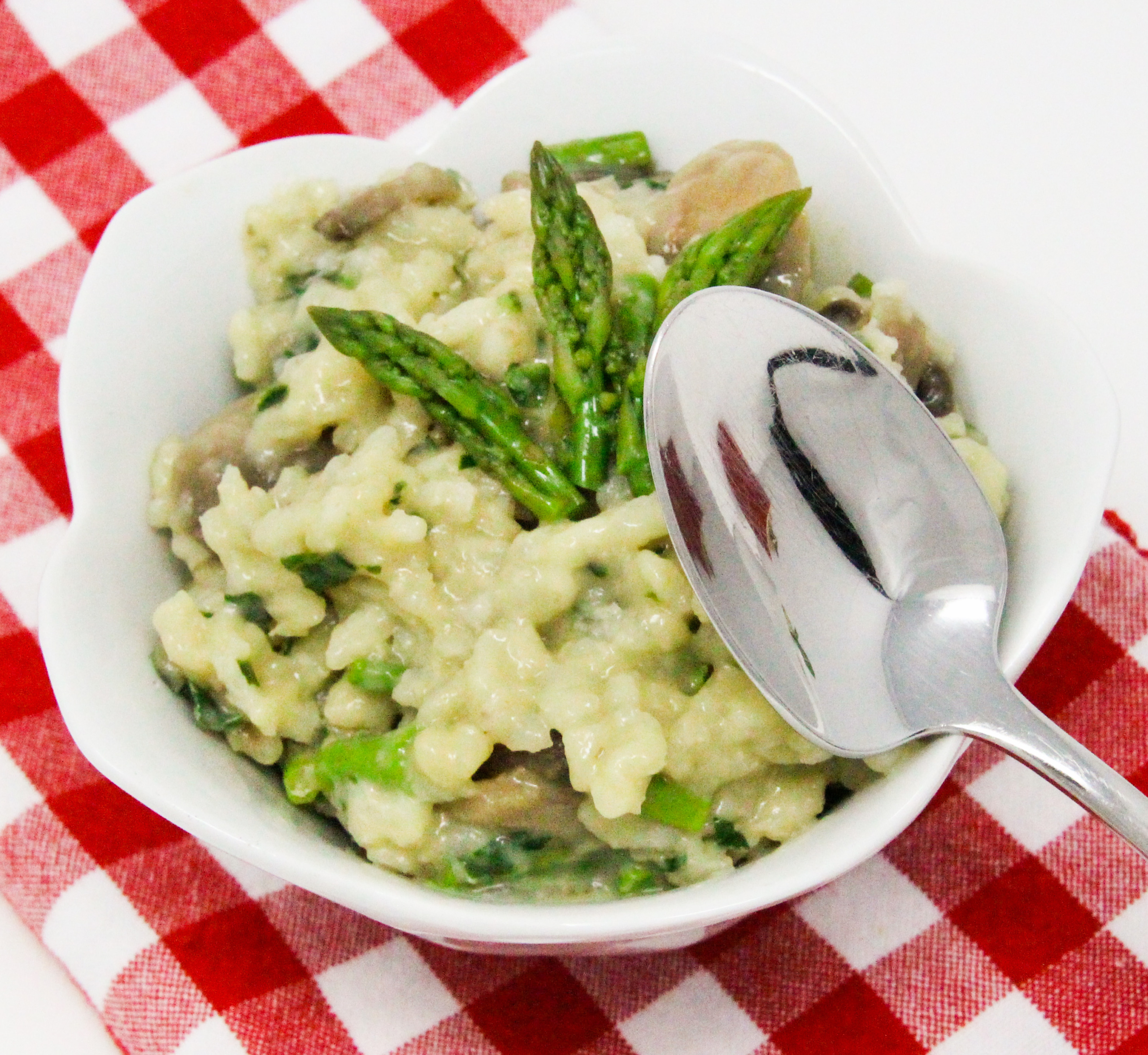 Workday Quick and Easy Risotto has lots of vegetables to complement the creamy Arborio rice. Perfect as both a side dish or serve as a main course. Recipe shared with permission granted by Lynn Cahoon, author of A FATAL FAMILY FEAST. 