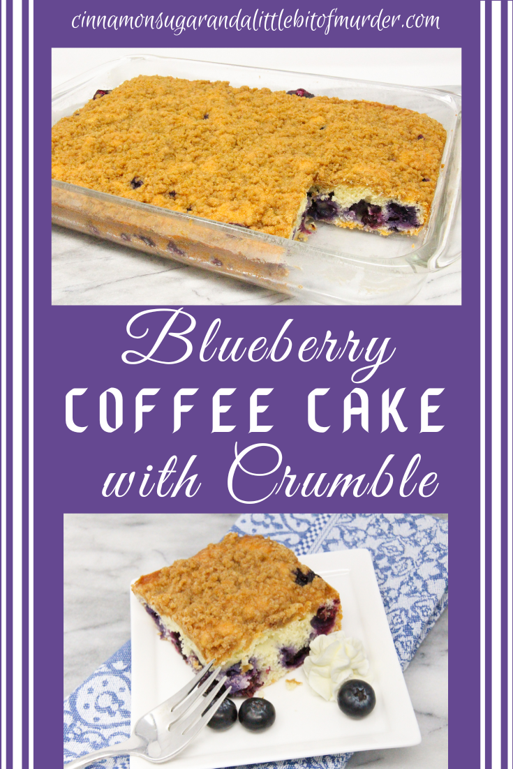 Blueberry Coffee Cake with Crumble is chock full of fresh blueberries in a tender vanilla cake. The cinnamon, brown sugar-based crumble adds both flavor and a pleasing crunchy texture. Recipe shared with permission granted by Krista Davis, author of A COLORFUL SCHEME. 