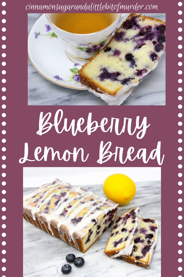 Blueberry Lemon Bread is a delectable tender and moist bread with plump juicy blueberries studded throughout and a sweet-tart lemony glaze. Recipe shared with permission granted by Darci Hannah, author of MURDER AT THE BLUEBERRY FESTIVAL. 