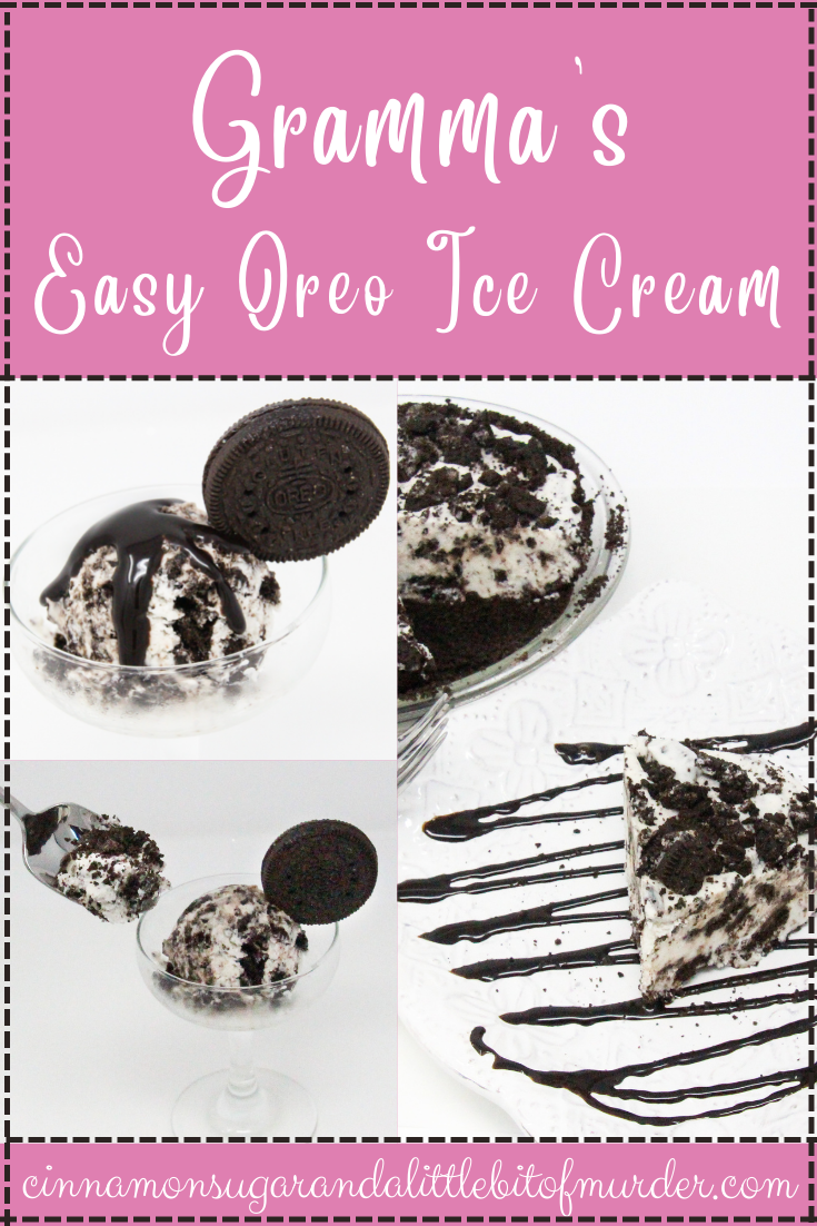 Gramma's Easy Oreo Ice Cream uses only four simple ingredients and an electric mixer. Once frozen, the resulting concoction is pure deliciousness! Recipe shared with permission granted by Lee Hollis, author of DEATH OF AN ICE CREAM SCOOPER. 