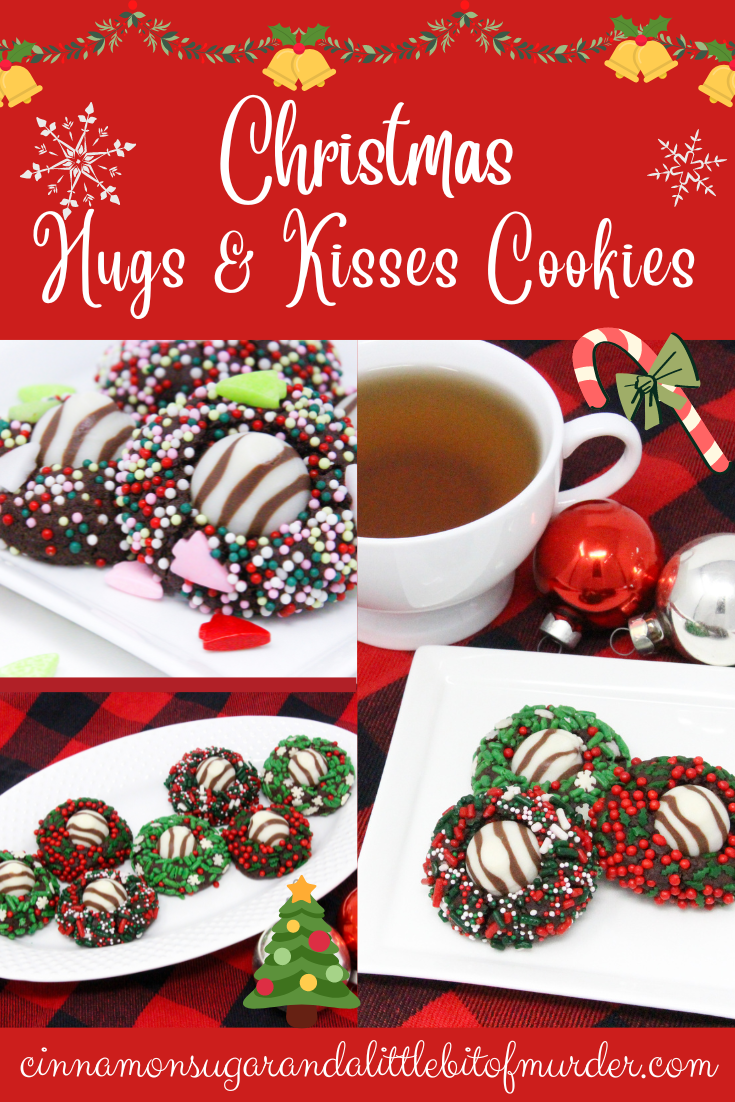 Christmas Hugs & Kisses Cookies have a chocolate base with a hint of peppermint. Rolled in colorful holiday sprinkles before baking then topped with a Hershey’s Hug or Kiss for an extra bite of chocolate will have Santa linger hearthside to finish a plate of these festive cookies! Recipe created by Cinnamon & Sugar for Deborah Garner, author of JOY AT MOONGLOW. 