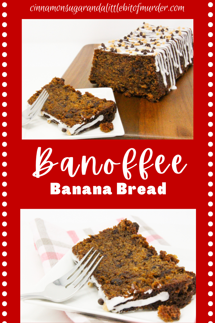 Banoffee Banana Bread combines bananas, caramel, chocolate, and toffee bits all wrapped up in a tender loaf. This utterly delicious bread is perfect for breakfast, snack time, or even dessert! Recipe shared with permission granted by Amber Royer, author of A STUDY IN CHOCOLATE. 