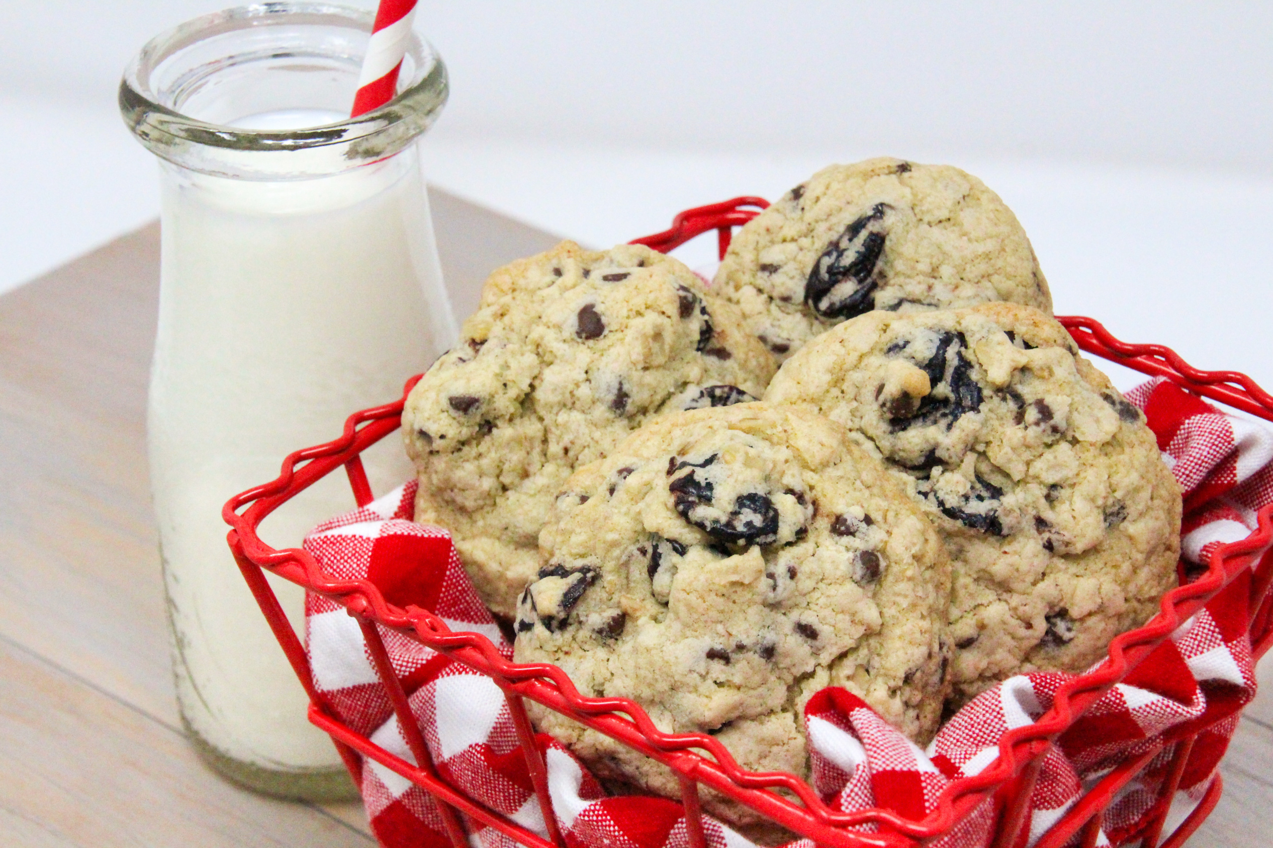 With a generous amount of cherries to balance the chocolate, and oatmeal to add an appealing texture, these hearty Cherry Chocolate Chip cookies are a special treat! Recipe shared with permission granted by Krista Davis, author of THE DIVA DELIVERS ON A PROMISE. 