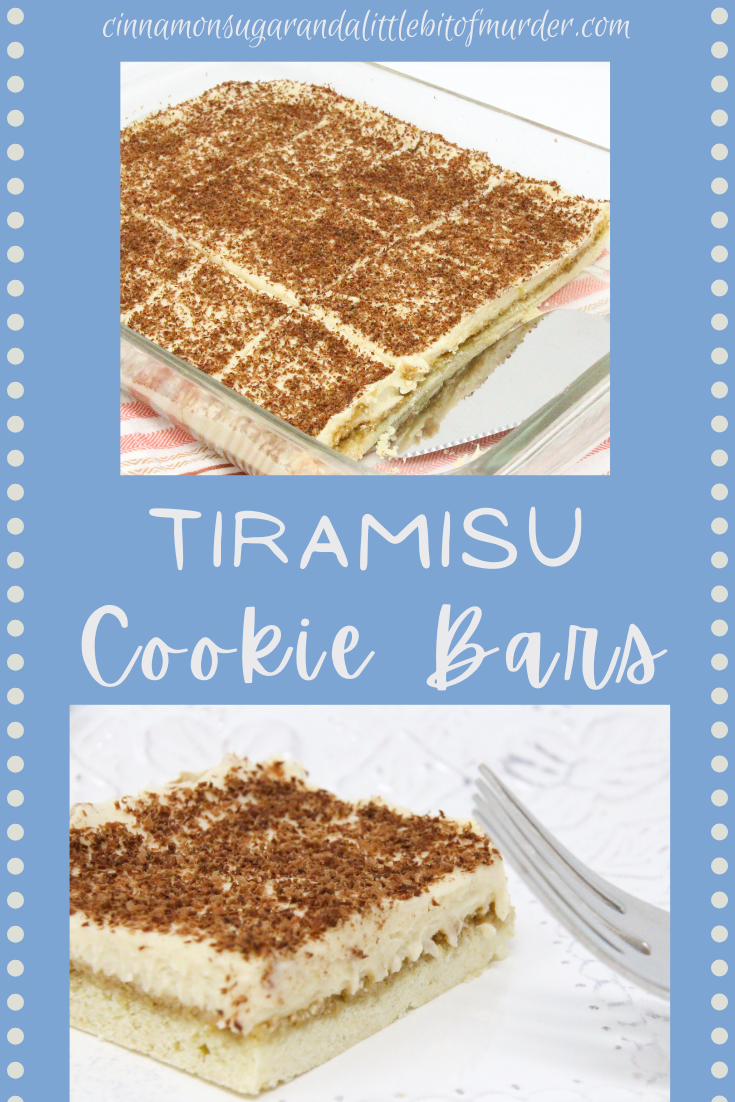 Tiramisu Cookie Bars starts with a sturdy cookie base (to soak up the coffee and Kahlúa mixture) and then layering a cream cheese and mascarpone mixture on top, then topped with chocolate. All the yummy flavors of traditional tiramisu without the effort! Recipe shared with permission granted by Mindy Quigley, author of PUBLIC ANCHOVY #1.