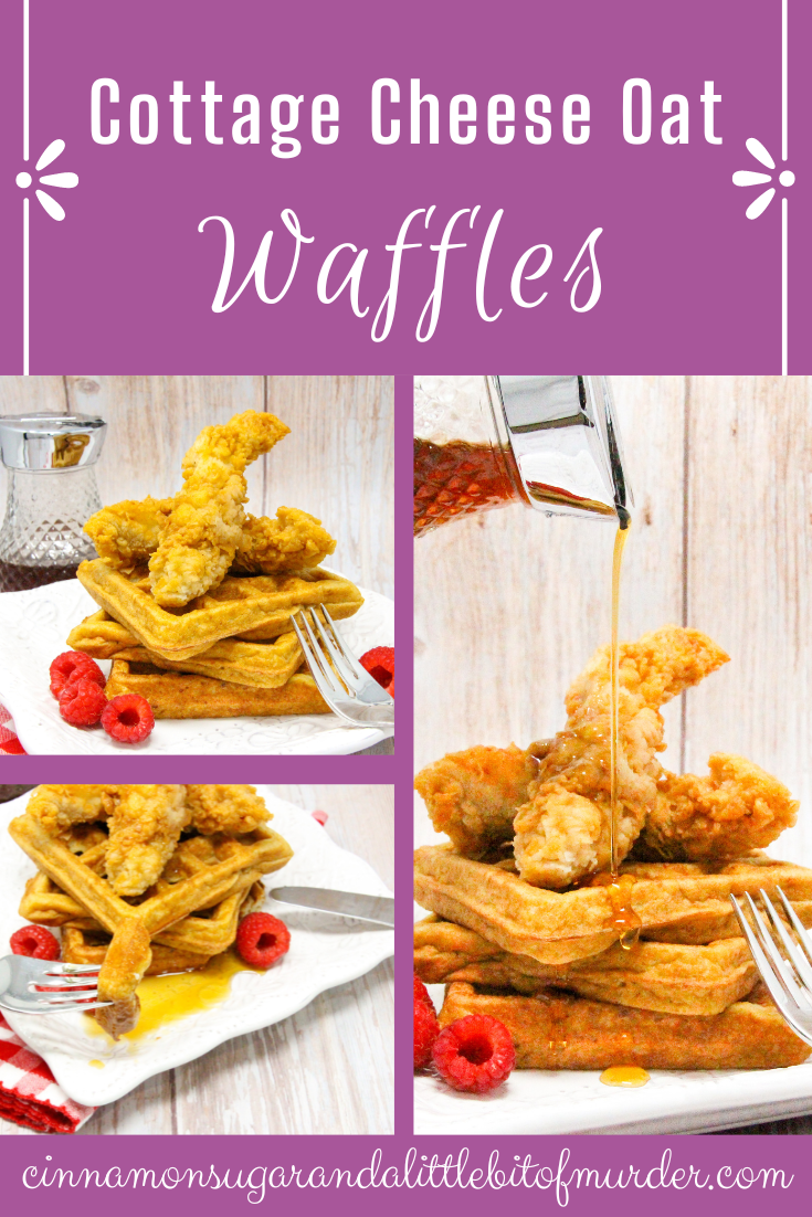 Cottage Cheese Oat Waffles are not only delicious no matter how you serve them, but they're chockful of protein and whole grains! Recipe shared with permission granted by Lucy Burdette, author of A POISONOUS PALATE. 