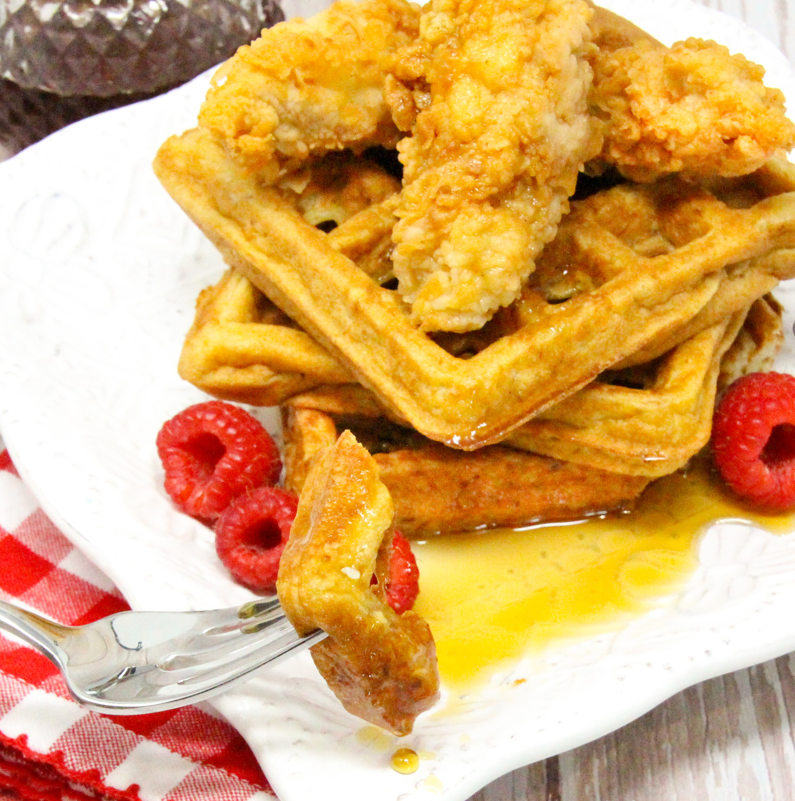 Cottage Cheese Oat Waffles are not only delicious no matter how you serve them, but they're chockful of protein and whole grains! Recipe shared with permission granted by Lucy Burdette, author of A POISONOUS PALATE. 