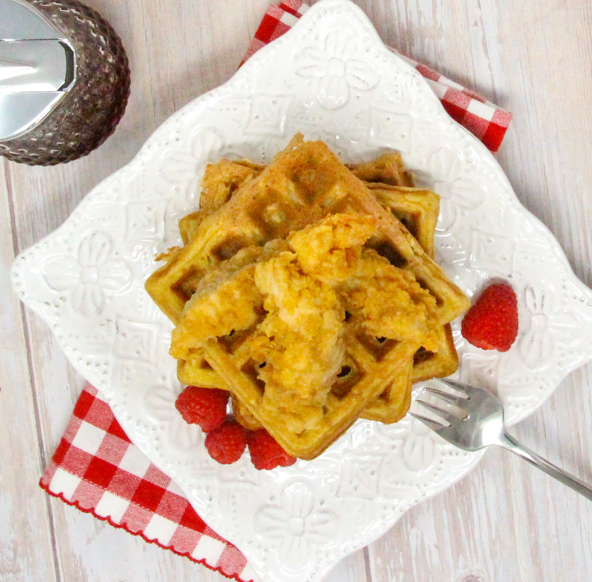 Cottage Cheese Oat Waffles are not only delicious no matter how you serve them, but they're chockful of protein and whole grains! Recipe shared with permission granted by Lucy Burdette, author of A POISONOUS PALATE. 